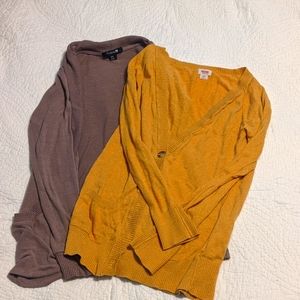 Set of 2  bundle cardigan sweater yellow and brown